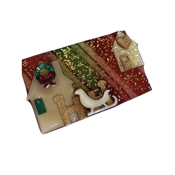 House Pins by Lucinda Christmas Pin Wreath, Heart, Sleigh, Two Houses Rectangle - Picture 3 of 7
